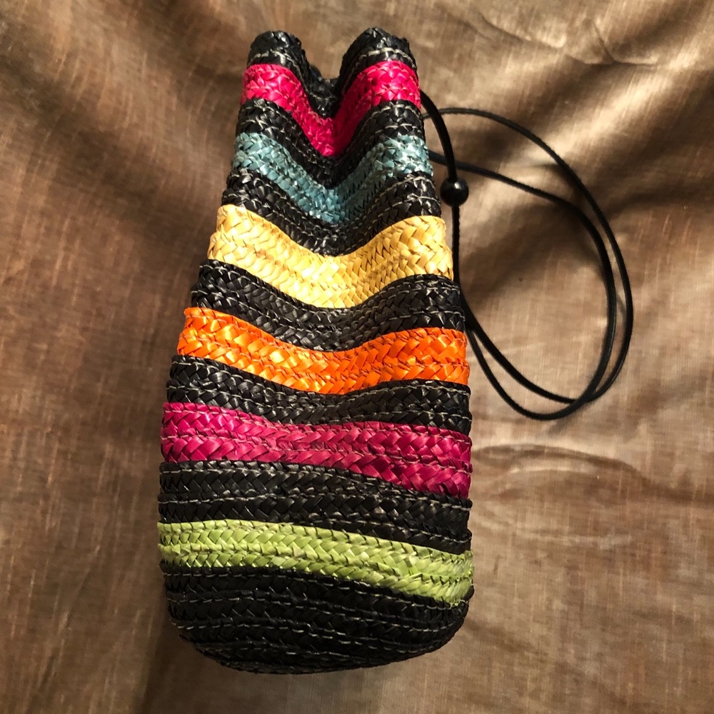 Tropical Rainbow Stripe Wheat Straw Purse - Picture 4 of 13